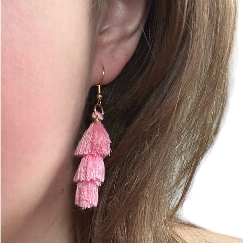 Pink 3 Teir Tassel Earrings